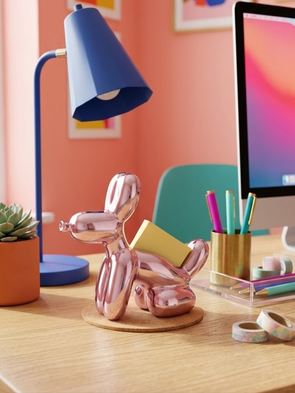 Metallic Cute Pink Balloon Dog Post-It Note Holder